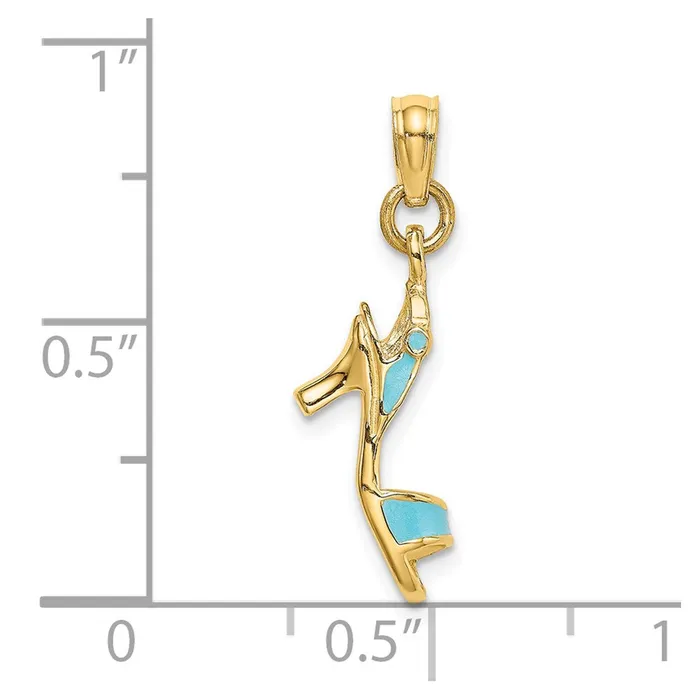 14K 3D Aqua Enamel Open Toe High Heel Charm TreasureFineJewelers Charm Necklaces