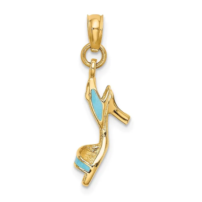 14K 3D Aqua Enamel Open Toe High Heel Charm TreasureFineJewelers Charm Necklaces