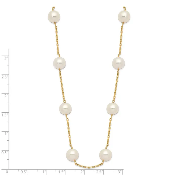 14K 89mm White Gold Round Freshwater Cultured Pearl 14station Necklace TreasureFineJewelers Necklaces