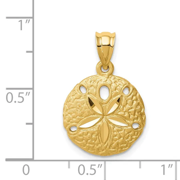 14K Brushed DiamondCut Sand Dollar Pendant TreasureFineJewelers Necklaces