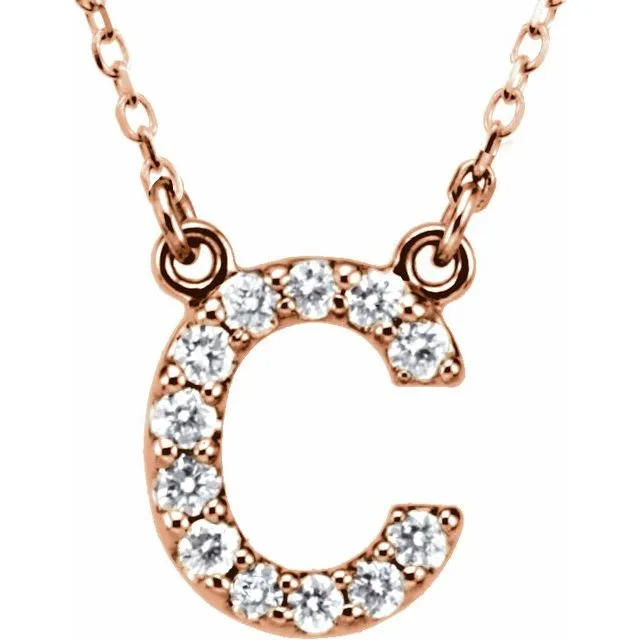 14K Rose Gold 18 CTW Natural Diamond Initial C 16 Necklace TreasureFineJewelers Necklaces 14K Rose Gold 18 CTW Natural Diamond Initial C 16 Necklace TreasureFineJewelers Necklaces