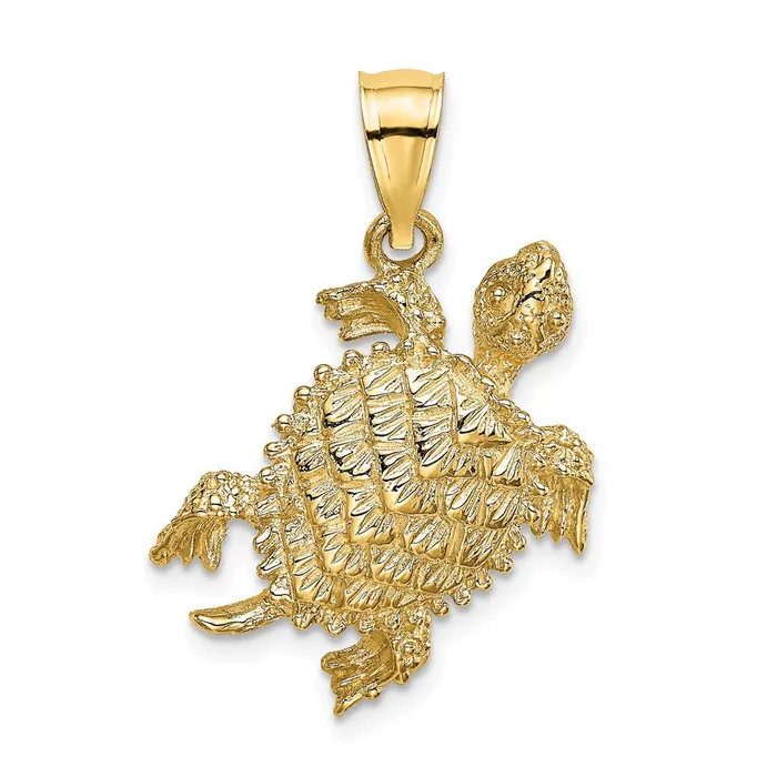 14K Sea Turtle with Tail Charm TreasureFineJewelers Charm Necklaces