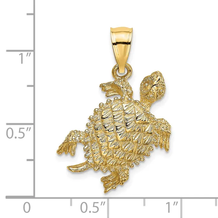 14K Sea Turtle with Tail Charm TreasureFineJewelers Charm Necklaces