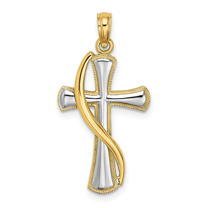 14K wRhodium Cross wDrape Charm TreasureFineJewelers Charm Necklaces
