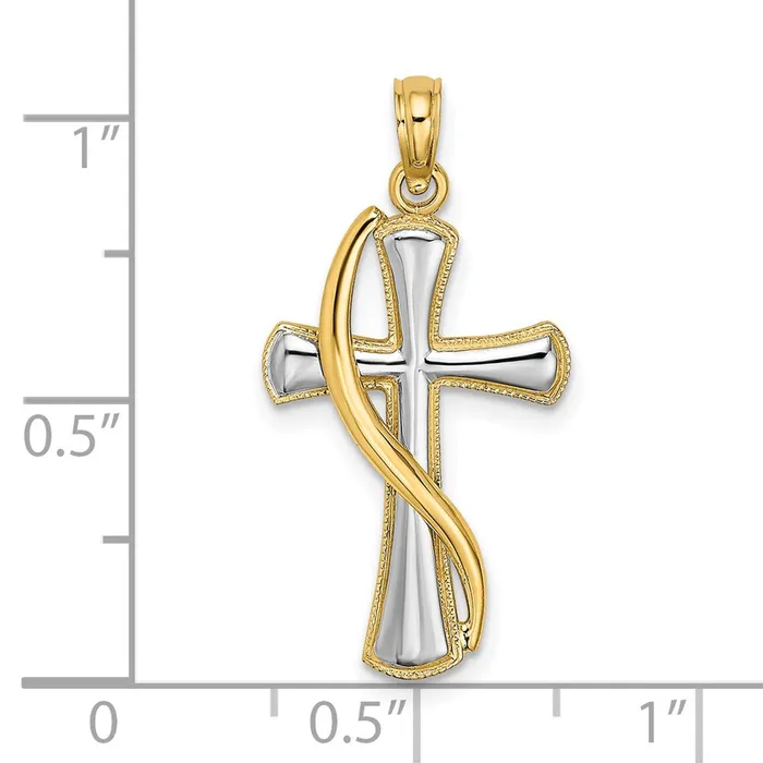 14K wRhodium Cross wDrape Charm TreasureFineJewelers Charm Necklaces