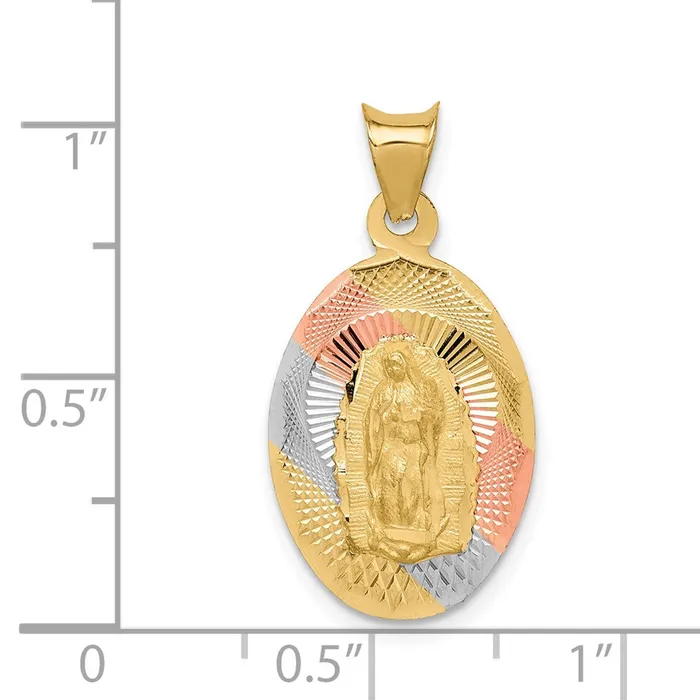 14K wRhodium DC Lady Of Guadalupe Oval Pendant TreasureFineJewelers Necklaces