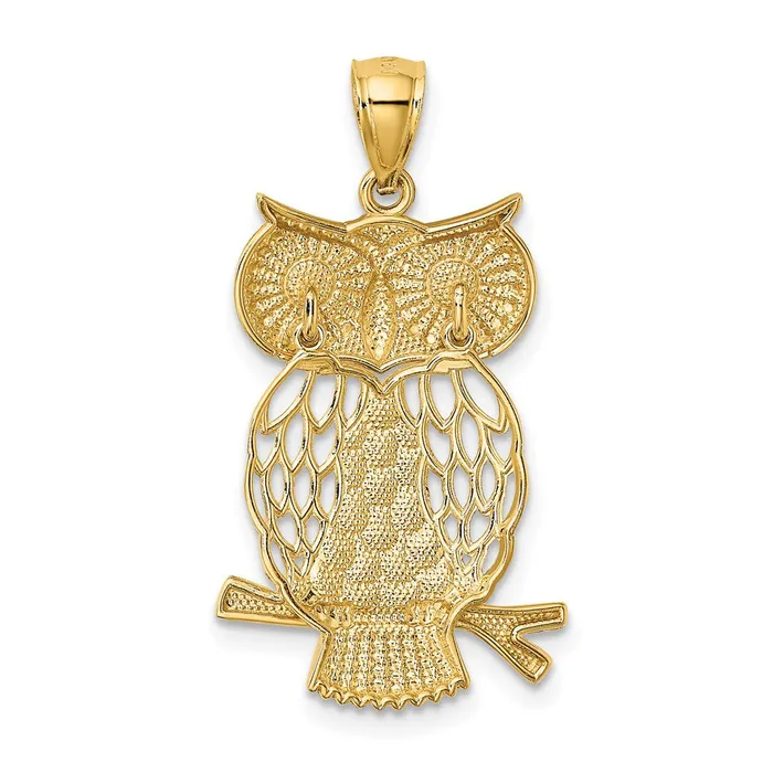 14k w Rhodium Diamondcut Polished Moveable Owl Pendant TreasureFineJewelers Necklaces