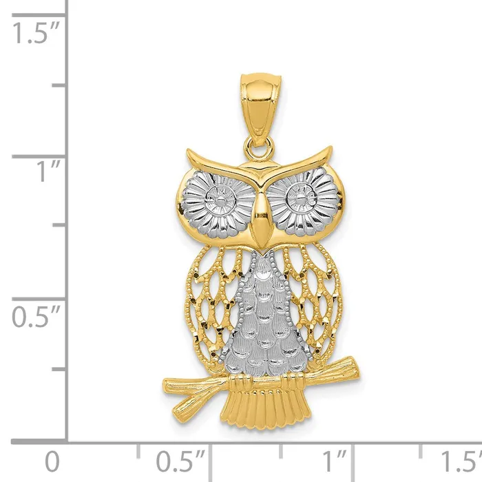 14k w Rhodium Diamondcut Polished Moveable Owl Pendant TreasureFineJewelers Necklaces