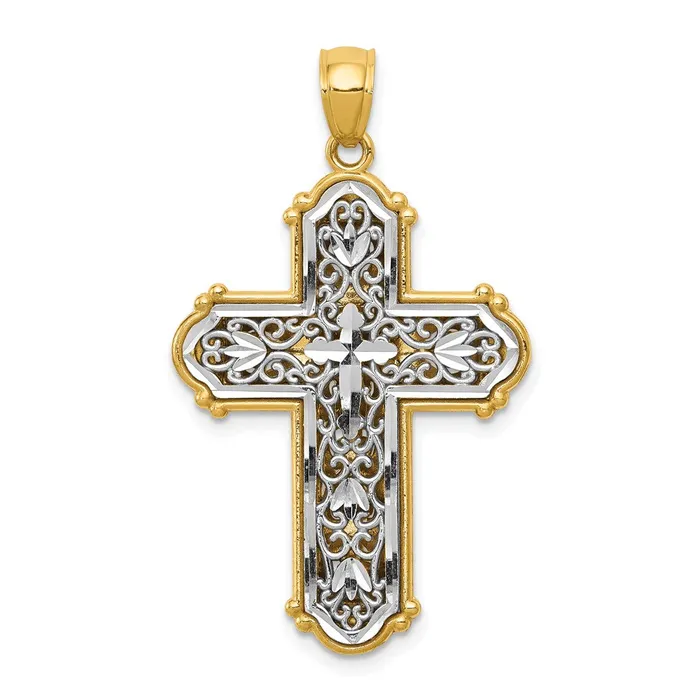 14k wRhodium Reversible Diamondcut Filigree Cross Pendant TreasureFineJewelers Necklaces 14k wRhodium Reversible Diamondcut Filigree Cross Pendant TreasureFineJewelers Necklaces