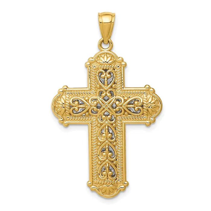 14k wRhodium Reversible Diamondcut Filigree Cross Pendant TreasureFineJewelers Necklaces