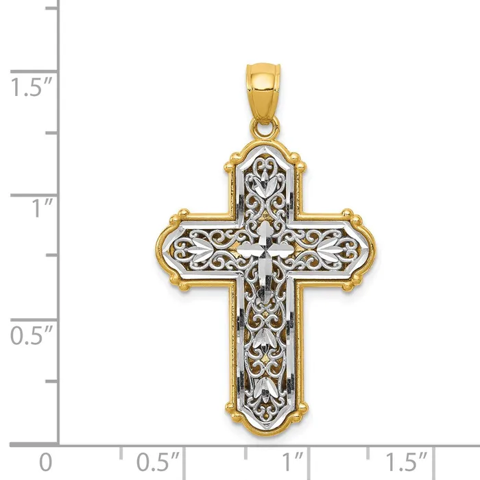 14k wRhodium Reversible Diamondcut Filigree Cross Pendant TreasureFineJewelers Necklaces
