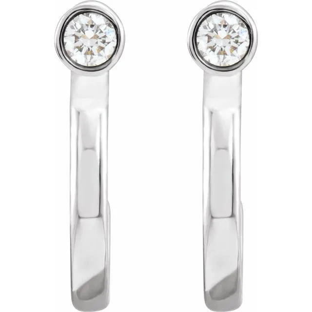 14K White 06 CTW Diamond BezelSet Hoop Earrings TreasureFineJewelers Earrings