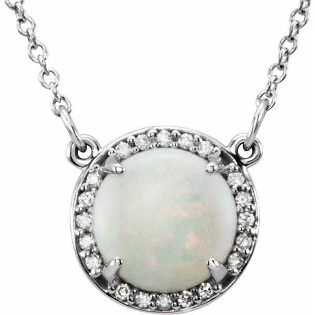 14K White 8 mm Round White Opal 05 CTW Diamond 16 Necklace TreasureFineJewelers Necklaces