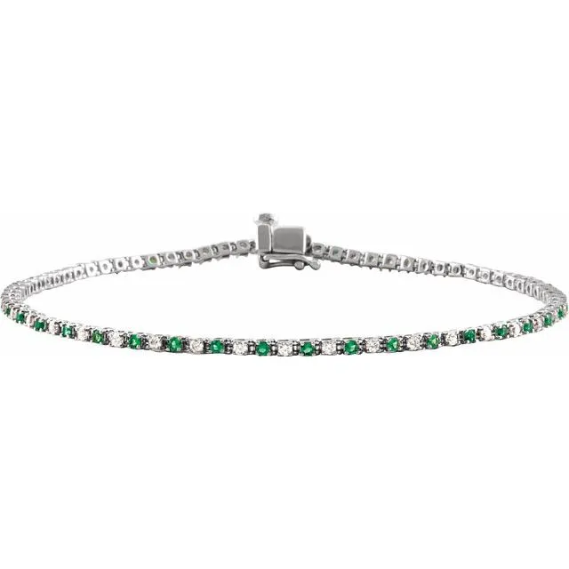 14K White Gold Natural Emerald 58 CTW Natural Diamond Link 7 14 Bracelet TreasureFineJewelers Bracelets