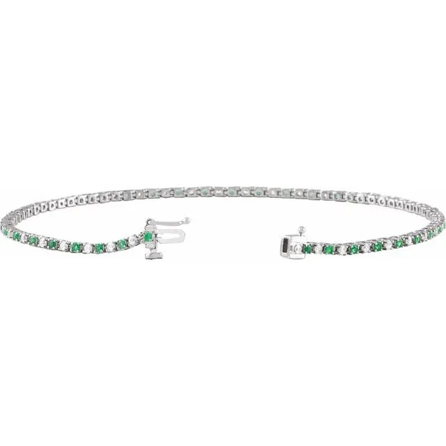 14K White Gold Natural Emerald 58 CTW Natural Diamond Link 7 14 Bracelet TreasureFineJewelers Bracelets