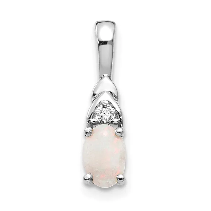 14k White Gold Opal and Diamond Pendant TreasureFineJewelers Necklaces