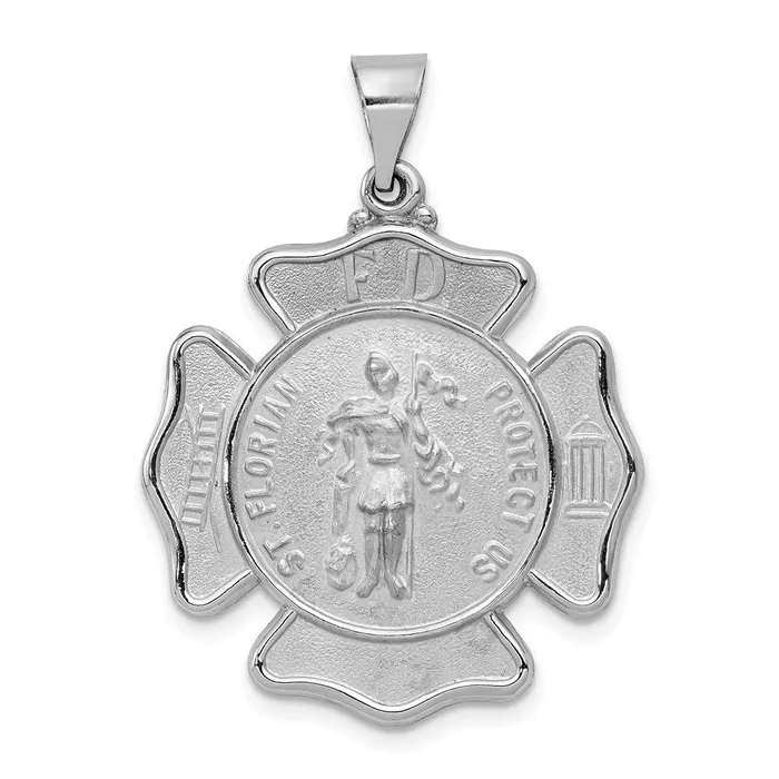 14k White Gold PolishSatin St Florian Badge Medal Hollow Pendant TreasureFineJewelers Necklaces 14k White Gold PolishSatin St Florian Badge Medal Hollow Pendant TreasureFineJewelers Necklaces