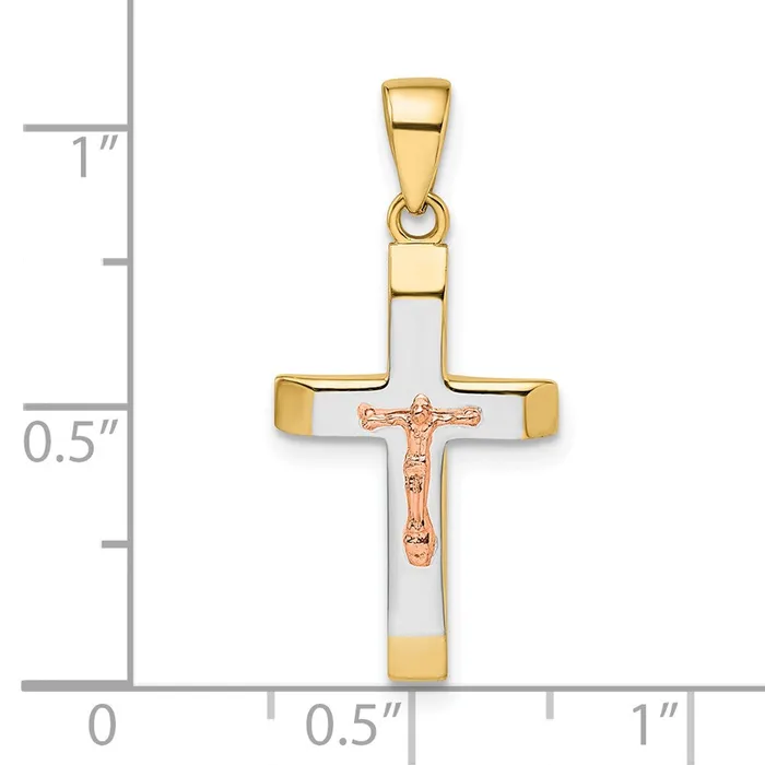 14k Yellow and Rose Gold with White Rhodium Beveled Medium Crucifix Pendant TreasureFineJewelers Necklaces