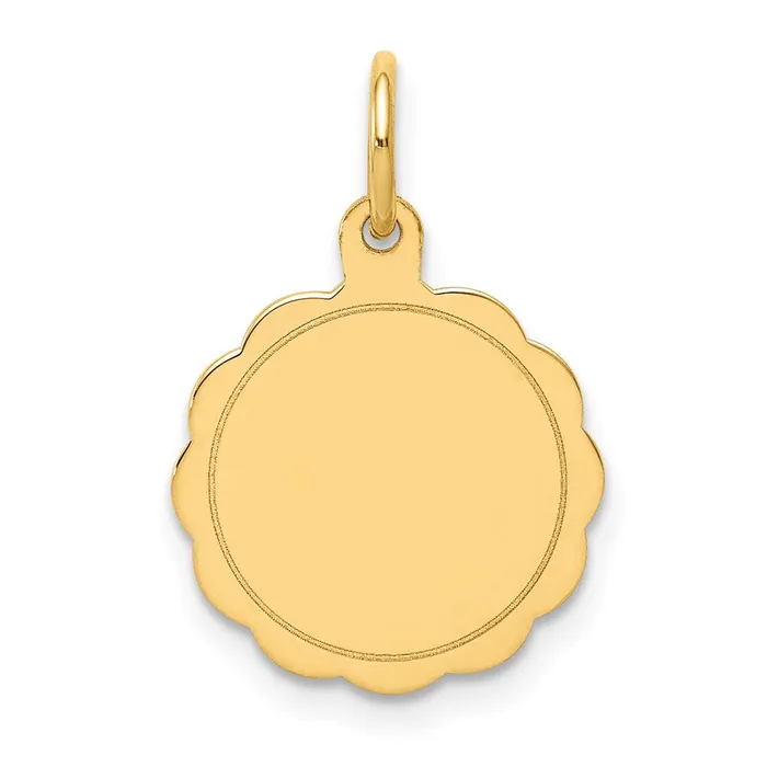 14k Yellow Gold 013 Gauge Engravable Scalloped Disc Charm TreasureFineJewelers Charm Necklaces 14k Yellow Gold 013 Gauge Engravable Scalloped Disc Charm TreasureFineJewelers Charm Necklaces