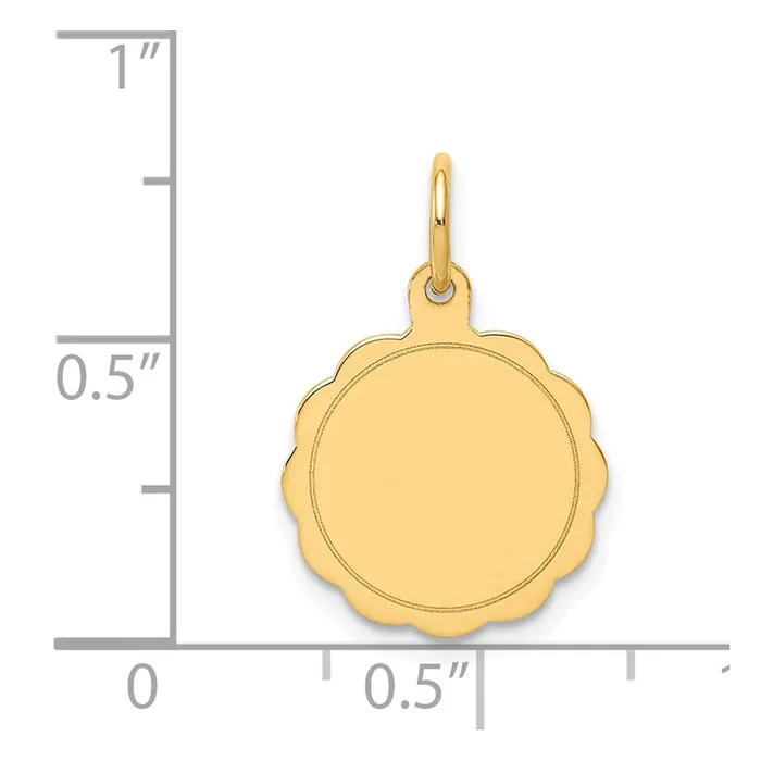 14k Yellow Gold 013 Gauge Engravable Scalloped Disc Charm TreasureFineJewelers Charm Necklaces