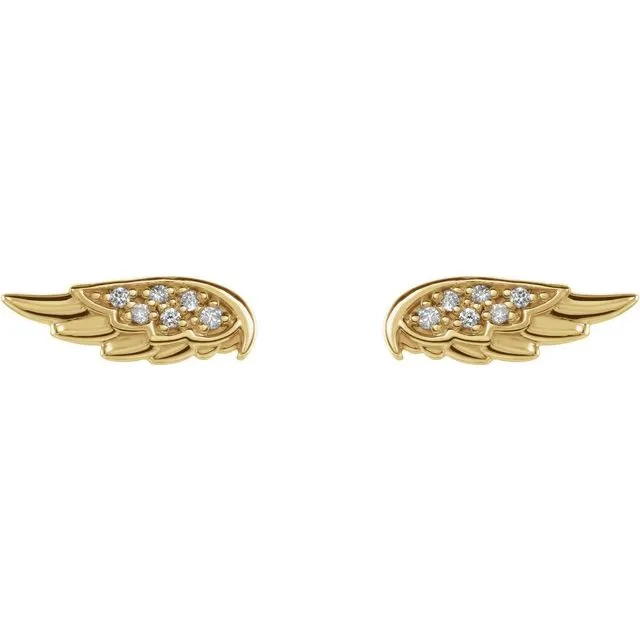 14K Yellow Gold 03 CTW Natural Diamond Angel Wing Earrings TreasureFineJewelers Earrings