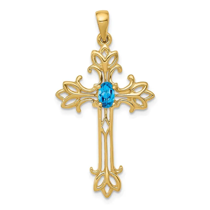 14k Yellow Gold 5x3mm Oval Blue Topaz cross pendant TreasureFineJewelers Necklaces 14k Yellow Gold 5x3mm Oval Blue Topaz cross pendant TreasureFineJewelers Necklaces