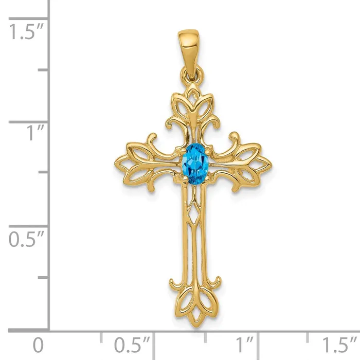 14k Yellow Gold 5x3mm Oval Blue Topaz cross pendant TreasureFineJewelers Necklaces