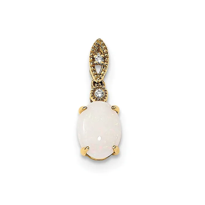 14k Yellow Gold Austrian Opal and Diamond Pendant TreasureFineJewelers Necklaces