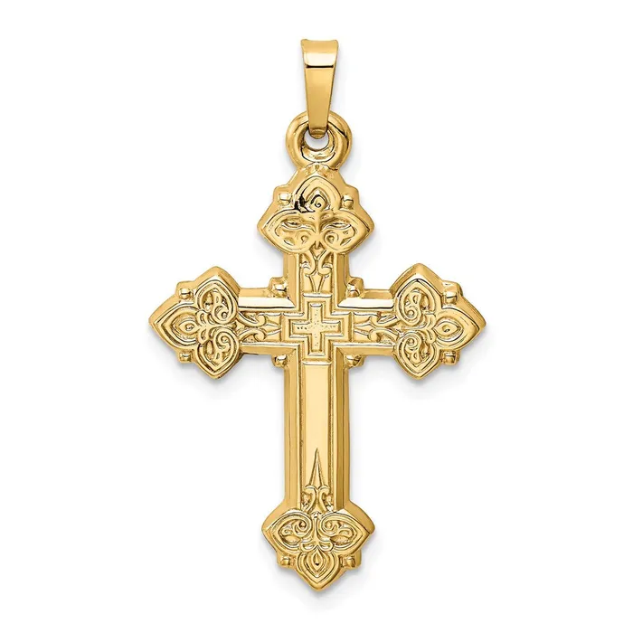 14k Yellow Gold Budded Hollow Cross Pendant TreasureFineJewelers Necklaces 14k Yellow Gold Budded Hollow Cross Pendant TreasureFineJewelers Necklaces