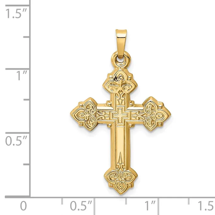 14k Yellow Gold Budded Hollow Cross Pendant TreasureFineJewelers Necklaces