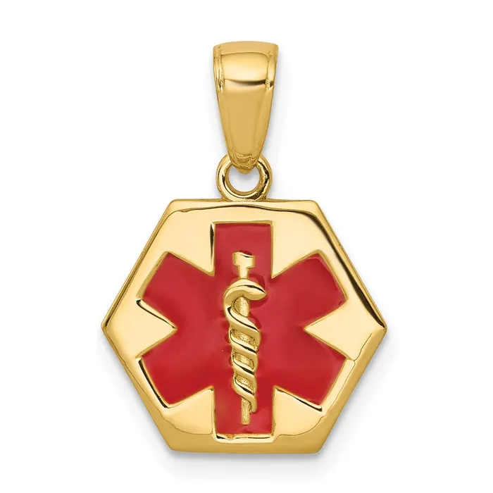 14k Yellow Gold Enameled Textured Back Medical Disk Pendant TreasureFineJewelers PreStyled Sets 14k Yellow Gold Enameled Textured Back Medical Disk Pendant TreasureFineJewelers PreStyled Sets