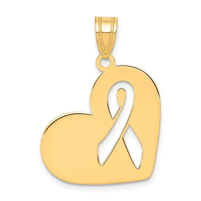 14k Yellow Gold Heart WCut Out Awareness Ribbon Charm TreasureFineJewelers Charm Necklaces 14k Yellow Gold Heart WCut Out Awareness Ribbon Charm TreasureFineJewelers Charm Necklaces
