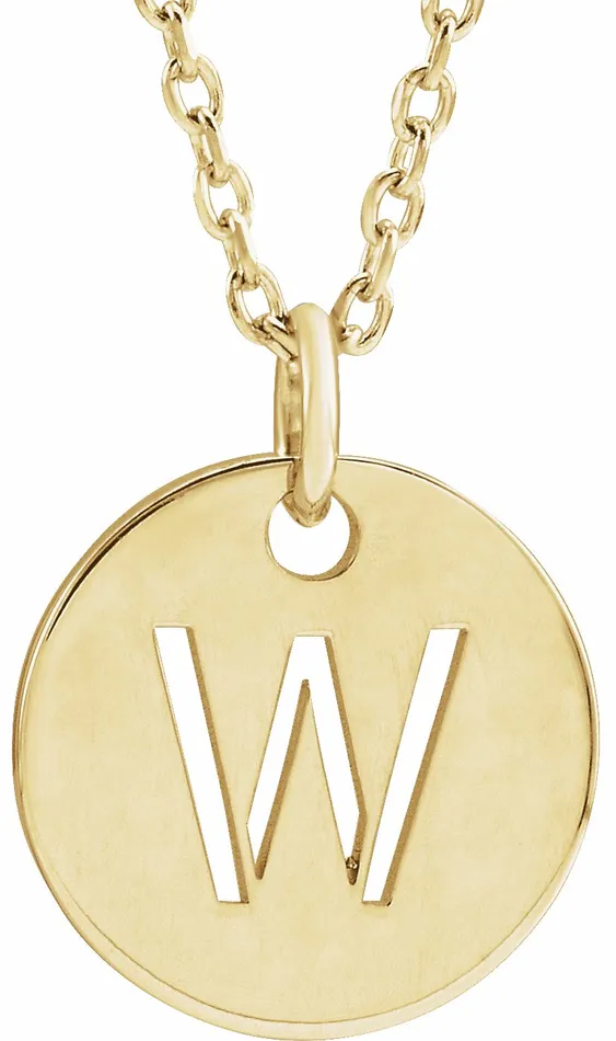 14K Yellow Gold Initial W 10 mm Disc 1618 Necklace TreasureFineJewelers Necklaces 14K Yellow Gold Initial W 10 mm Disc 1618 Necklace TreasureFineJewelers Necklaces