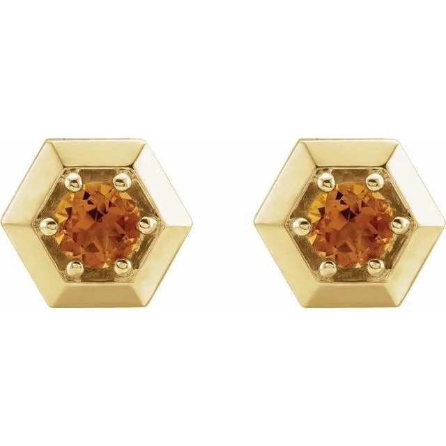 14K Yellow Gold Natural Citrine Geometric Earrings TreasureFineJewelers Earrings