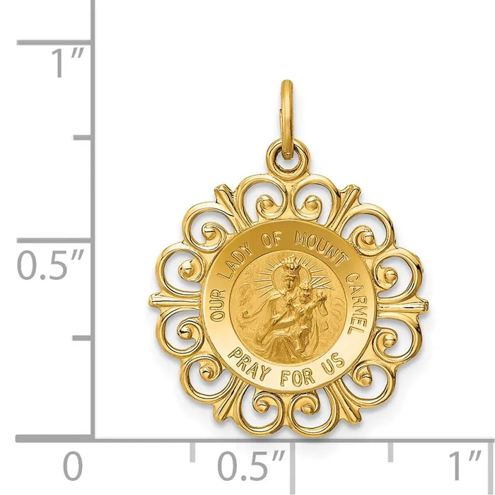 14k Yellow Gold Our Lady of Mt Carmel Medal Charm TreasureFineJewelers Charm Necklaces