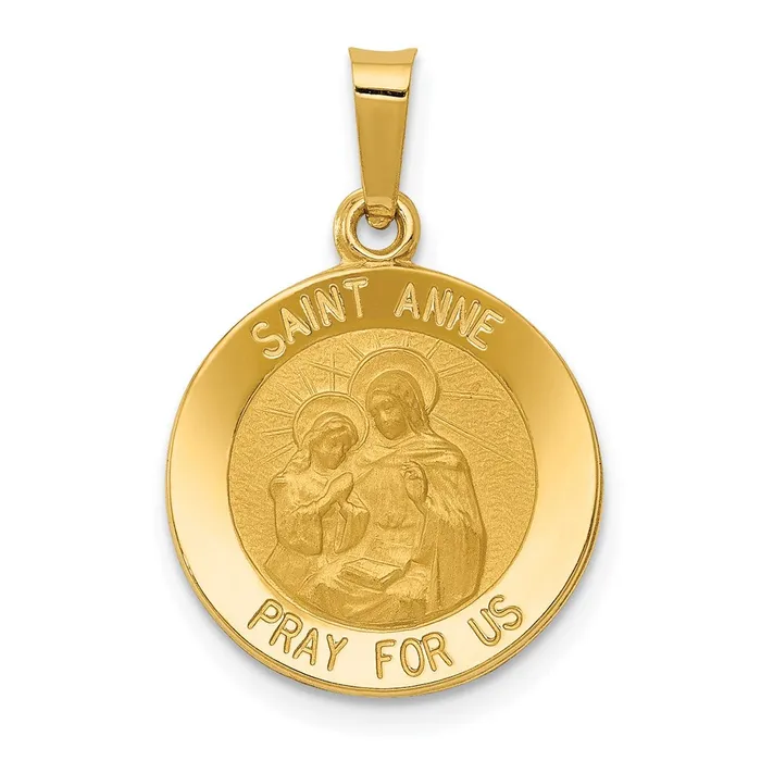 14k Yellow Gold Polished and Satin St Anne Medal Hollow Pendant TreasureFineJewelers Necklaces 14k Yellow Gold Polished and Satin St Anne Medal Hollow Pendant TreasureFineJewelers Necklaces