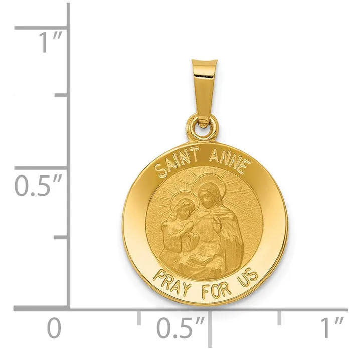 14k Yellow Gold Polished and Satin St Anne Medal Hollow Pendant TreasureFineJewelers Necklaces