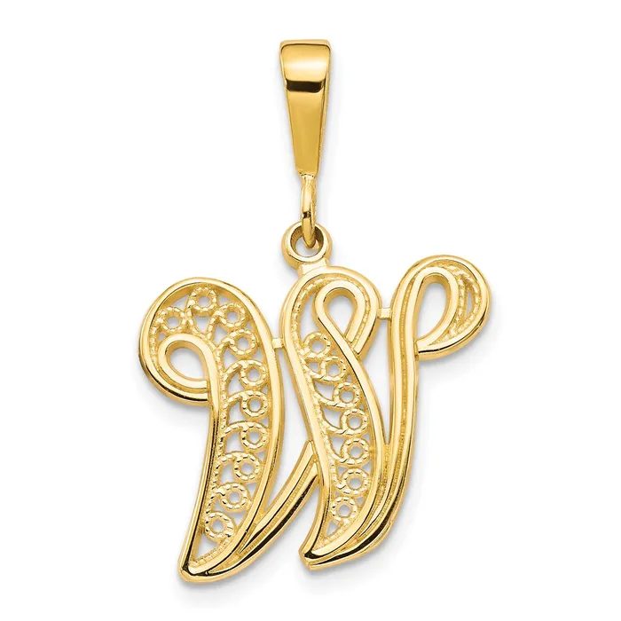 14k Yellow Gold Polished Script Filigree Letter W Initial Pendant TreasureFineJewelers Necklaces 14k Yellow Gold Polished Script Filigree Letter W Initial Pendant TreasureFineJewelers Necklaces