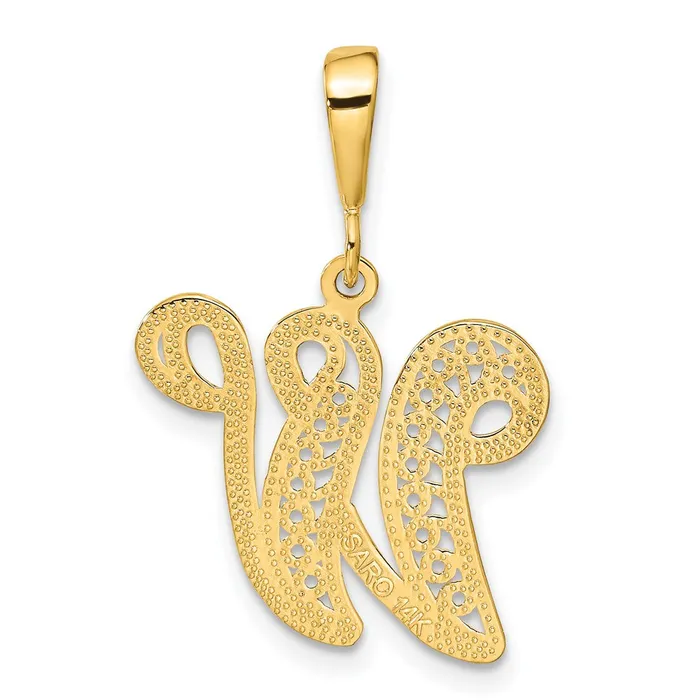 14k Yellow Gold Polished Script Filigree Letter W Initial Pendant TreasureFineJewelers Necklaces
