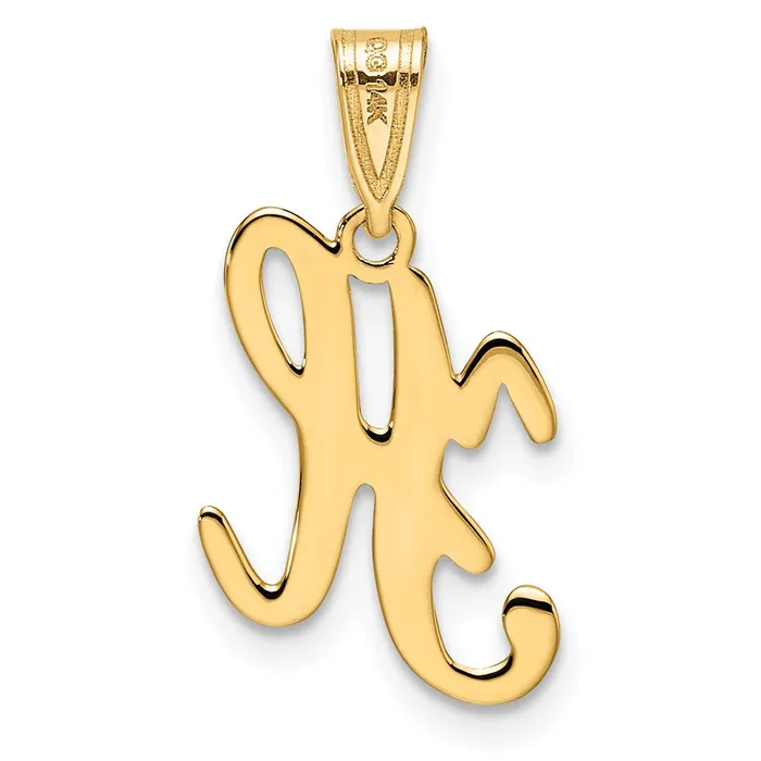 14k Yellow Gold Script Letter H Initial Pendant TreasureFineJewelers Necklaces
