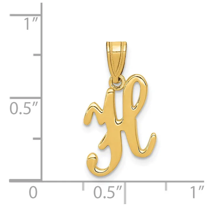 14k Yellow Gold Script Letter H Initial Pendant TreasureFineJewelers Necklaces