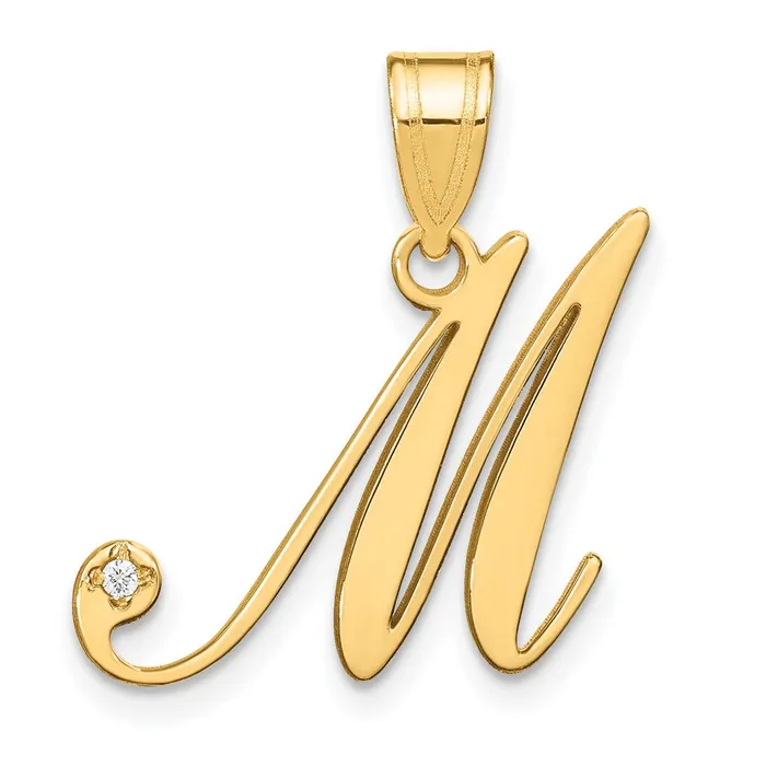 14k Yellow Gold Script Letter M Initial Pendant with Diamond TreasureFineJewelers Necklaces 14k Yellow Gold Script Letter M Initial Pendant with Diamond TreasureFineJewelers Necklaces