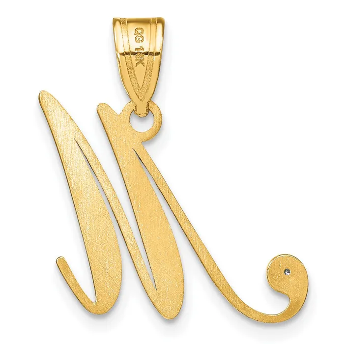 14k Yellow Gold Script Letter M Initial Pendant with Diamond TreasureFineJewelers Necklaces