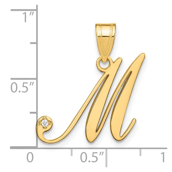 14k Yellow Gold Script Letter M Initial Pendant with Diamond TreasureFineJewelers Necklaces