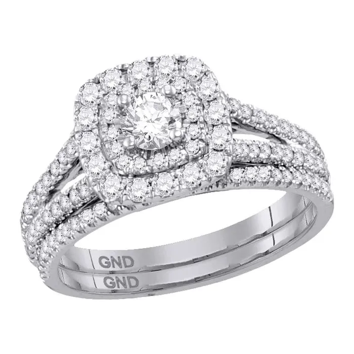14kt white gold womens round diamond double halo bridal wedding engagement ring band set 100 cttw93722 North Arrow Shop Rings
