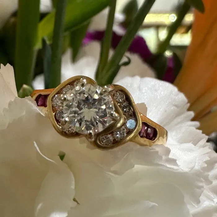 18 Karat Yellow Gold Diamond Ruby Ring 10000864 ONeills Estate Jewelry Rings 18 Karat Yellow Gold Diamond Ruby Ring 10000864 ONeills Estate Jewelry Rings