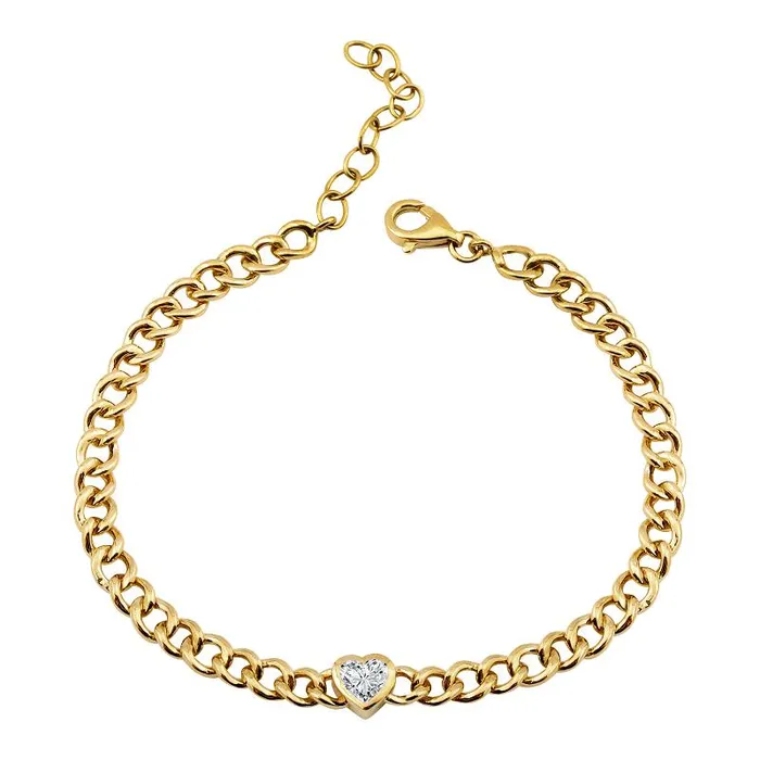 ALEV Jewelry Bezel Heart White Topaz Cuban Bracelet Alev Bracelets