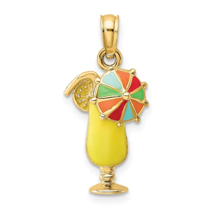 Charm Necklaces 14K Yellow Enamel Drink wMultiColored Umbrella Charm TreasureFineJewelers Charm Necklaces 14K Yellow Enamel Drink wMultiColored Umbrella Charm TreasureFineJewelers