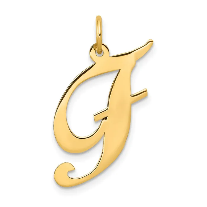 Charm Necklaces TreasureFineJewelers 10k Yellow Gold Large Fancy Script Letter F Initial Charm Charm Necklaces TreasureFineJewelers 10k Yellow Gold Large Fancy Script Letter F Initial Charm