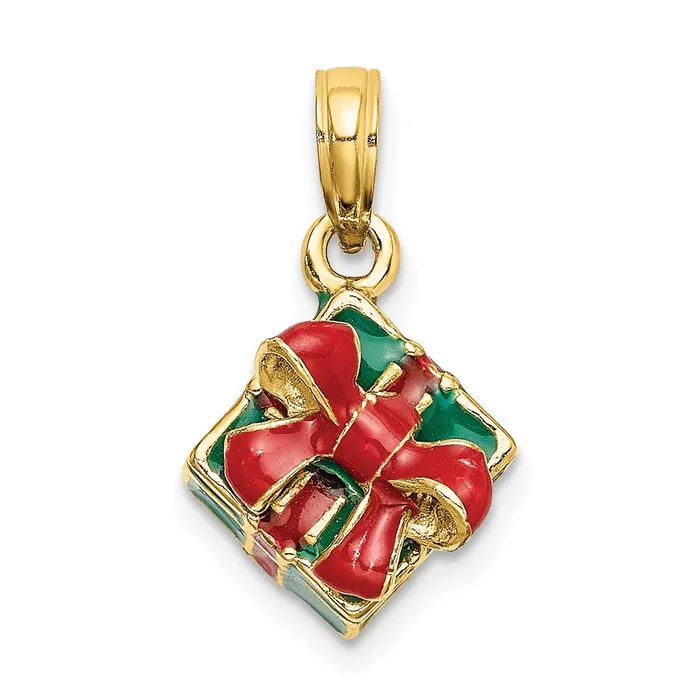 Charm Necklaces TreasureFineJewelers 14K 3D wEnamel Green Gift Box wRed Bow Charm Charm Necklaces TreasureFineJewelers 14K 3D wEnamel Green Gift Box wRed Bow Charm